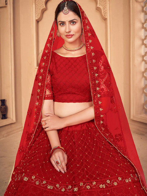 Warthy Ent Embroidered Thread Work Semi-Stitched Lehenga & Unstitched Blouse With Dupatta - Image 3