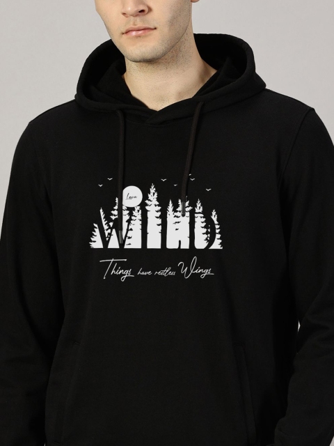 LEON Men Typography Printed Kangaroo Pocket Hooded Regular Pullover Sweatshirt - Image 2