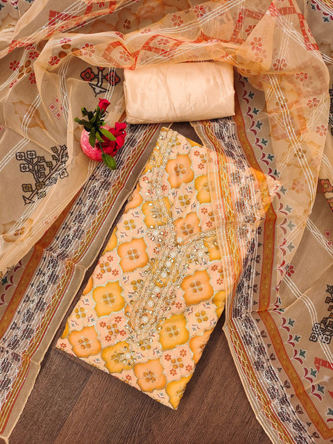 KALINI Floral Embroidered Organza Unstitched Dress Material