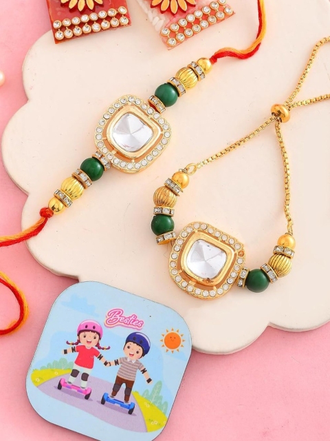 CraftVatika Brother & Bhabhi Rakhis With Fridge Magnet Greeting Card & Roli Chawal