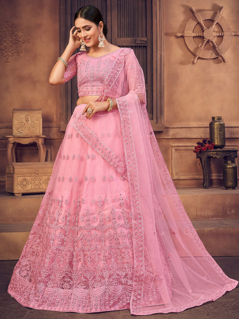 Warthy Ent Embroidered Thread Work Semi-Stitched Lehenga & Unstitched Blouse With Dupatta