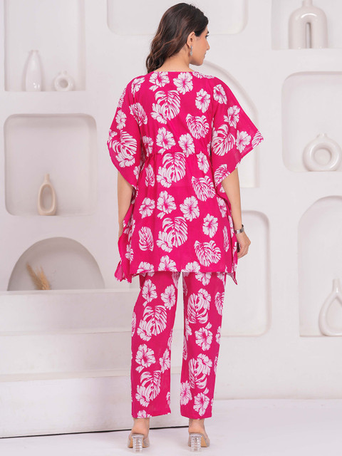 CELEBRAVO Floral Printed V-Neck Pure Cotton A-Line Maternity Kaftan With Trouser - Image 5