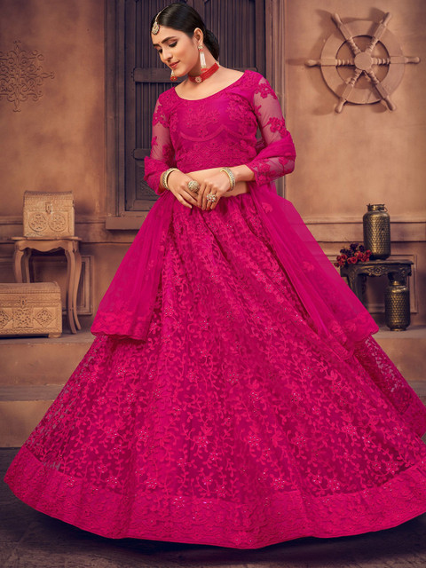 Warthy Ent Embroidered Thread Work Semi-Stitched Lehenga & Unstitched Blouse With Dupatta