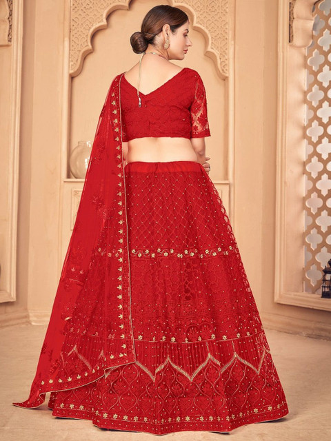Warthy Ent Embroidered Thread Work Semi-Stitched Lehenga & Unstitched Blouse With Dupatta - Image 5