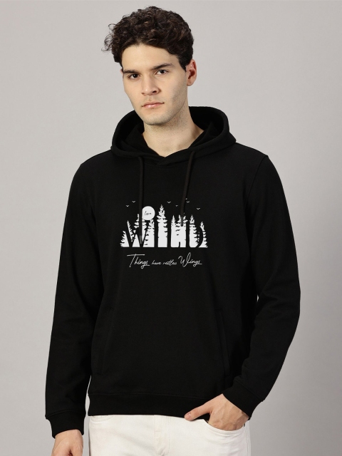 LEON Men Typography Printed Kangaroo Pocket Hooded Regular Pullover Sweatshirt