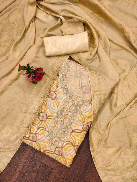 KALINI Floral Embroidered Sequinned Organza Unstitched Dress Material