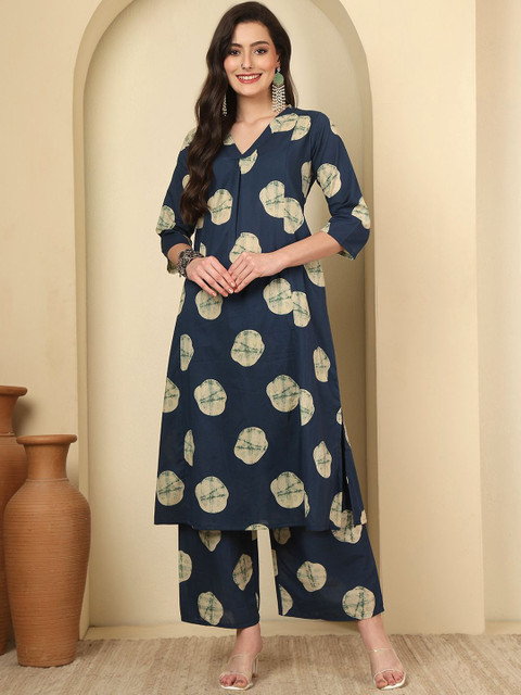 Nayo Printed Cotton V-Neck Tunic With Palazzos Co-Ords