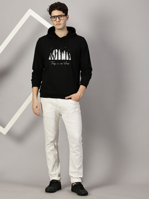 LEON Men Typography Printed Kangaroo Pocket Hooded Regular Pullover Sweatshirt - Image 5