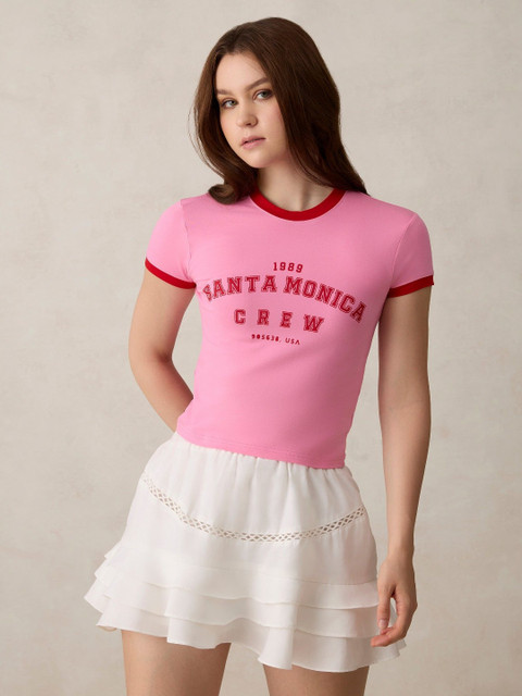 Outzidr Women Typography Slim Fit T-shirt