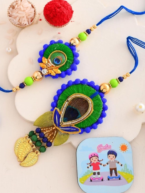 CraftVatika Set Of 2 Peacock Bhaiya & Bhabhi Rakhi Gift Set with Fridge Magnet