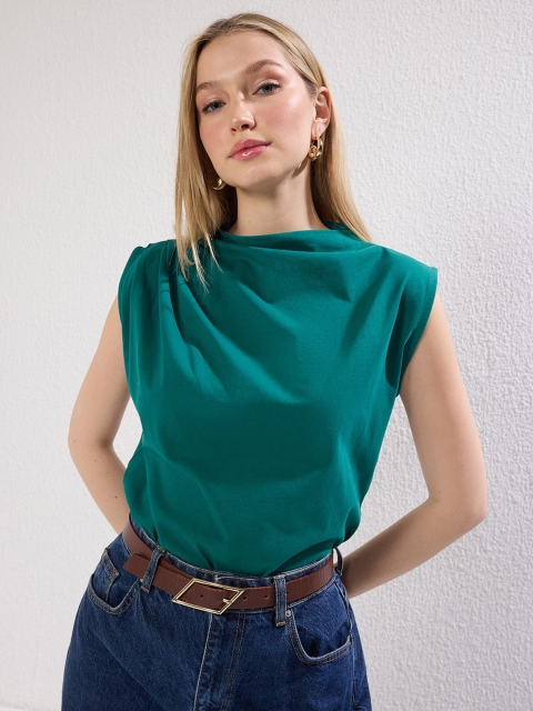 Trendyol Women Solid Boat Neck Cotton T-shirt