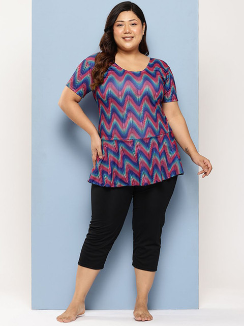 Aarika Abstract Printed Plus Size Swim Suit With Swim Cap