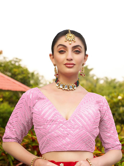 HERE&NOW Embroidered Radymade Saree Blouse