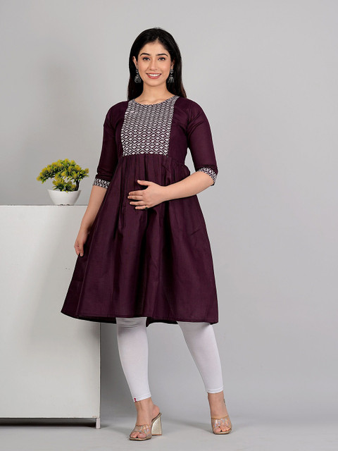 RIAANA Women Ethnic Motifs Embroidered Thread Work Maternity Cotton Anarkali Kurta