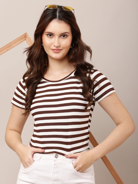 Mast & Harbour Striped Cropped Slim Fit T-shirt - Image 7