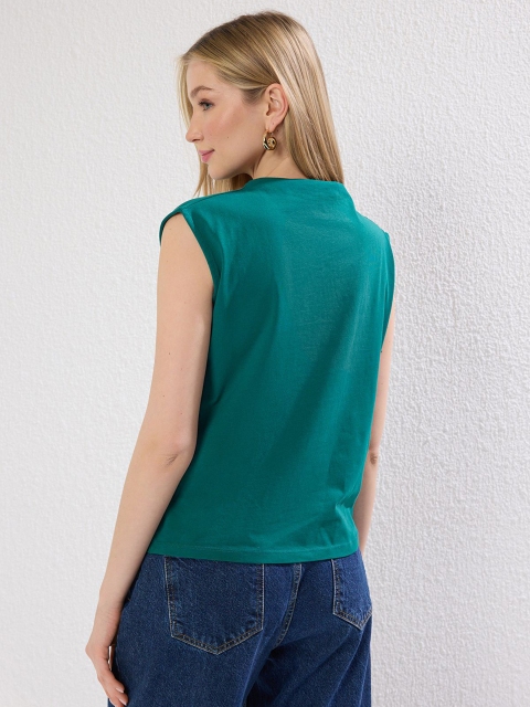 Trendyol Women Solid Boat Neck Cotton T-shirt - Image 3