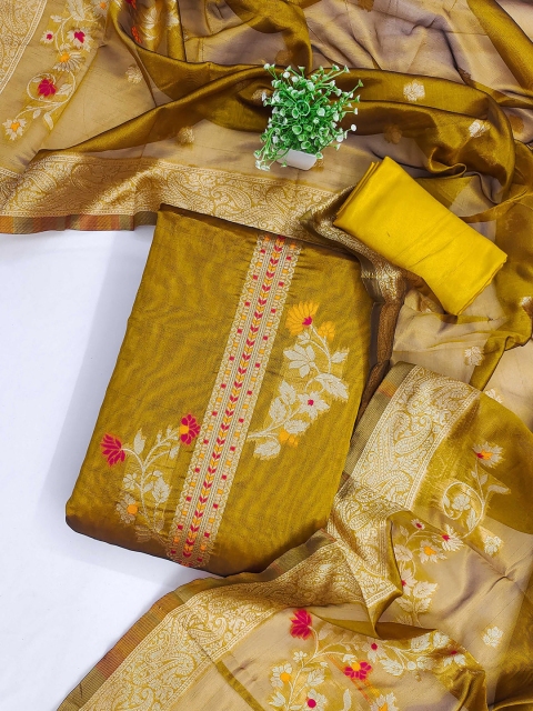 KALINI Floral Woven Design Zari Banarasi Jacquard Unstitched Dress Material