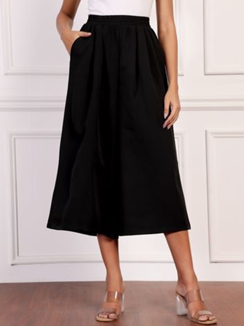 DressBerry Women Relaxed Straight Leg Loose Fit High-Rise Wrinkle Free Culottes Trousers