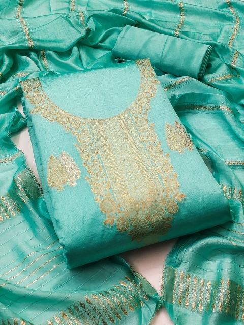 SHADOW & SAINING Floral Woven Design Zari Unstitched Dress Material