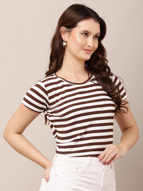 Mast & Harbour Striped Cropped Slim Fit T-shirt - Image 3