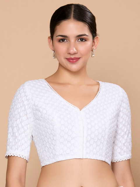 Studio Shringaar Embroidered Chikankari Pure Cotton Readymade Saree Blouse