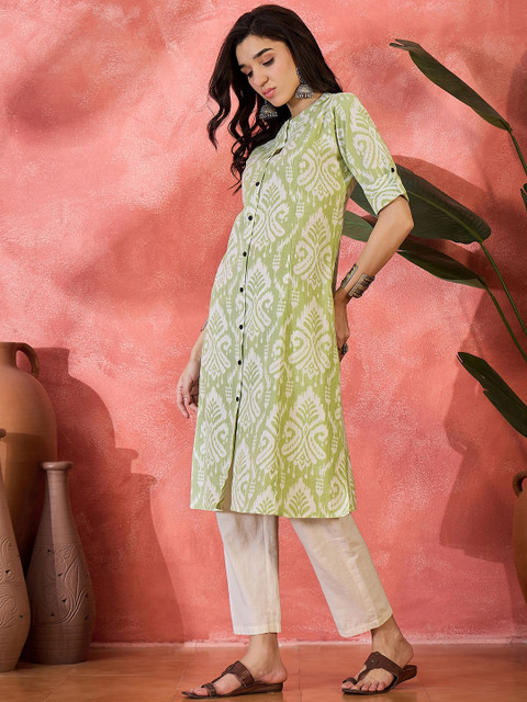 Sangria Women Ethnic Motifs Printed Mandarin Collar Pure Cotton A-Line Kurta - Image 3