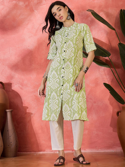 Sangria Women Ethnic Motifs Printed Mandarin Collar Pure Cotton A-Line Kurta