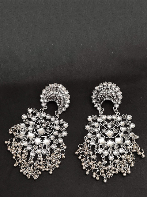 Sangria Artificial Stone Studded And Beads Beaded Crescent Shaped Chandbalis