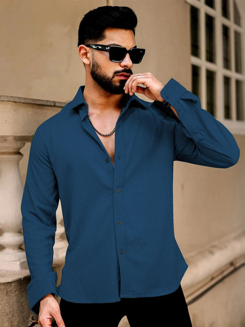 SZN Textured Spread Collar Long Sleeves Standard Casual Shirt