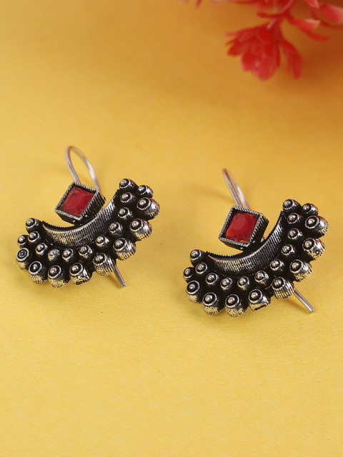 Sangria Artificial Stone Studded Oxidised Contemporary Studs