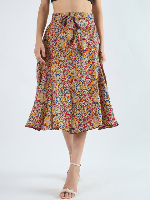 Bitterlime Kalamkari Printed A-Line Knee Length Skirt