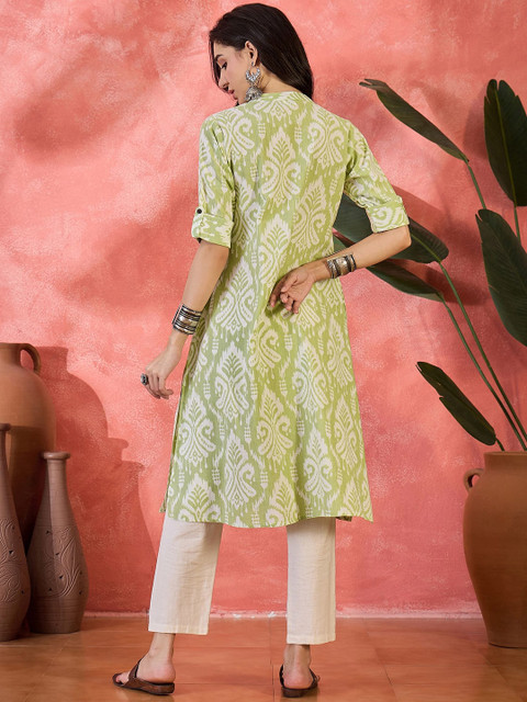 Sangria Women Ethnic Motifs Printed Mandarin Collar Pure Cotton A-Line Kurta - Image 4