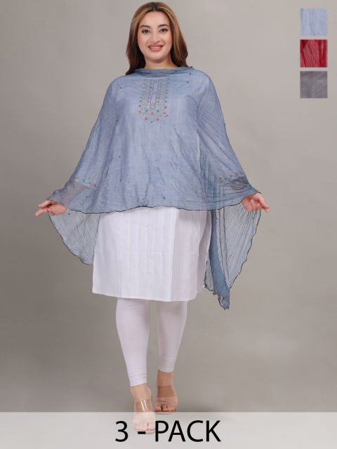 Fabme Selection Of 3 Geometric Embroidered Dupatta