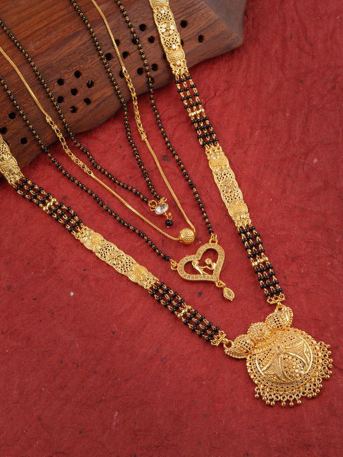 Anouk Set of 4 Gold-Plated Stones Studded and Beaded Long & Short Mangalsutras