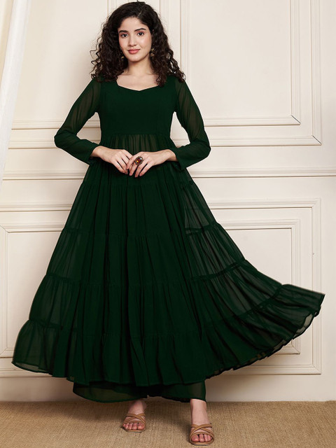 Poshak Hub Women Solid Tiered Kurta with Palazzos