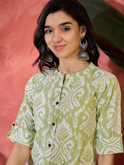 Sangria Women Ethnic Motifs Printed Mandarin Collar Pure Cotton A-Line Kurta - Image 2