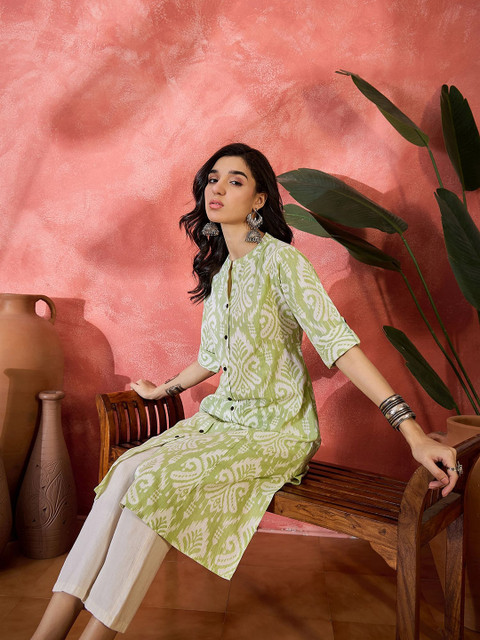 Sangria Women Ethnic Motifs Printed Mandarin Collar Pure Cotton A-Line Kurta - Image 6