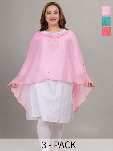 Fabme Pack Of 3 Dupatta With Beads and Stones