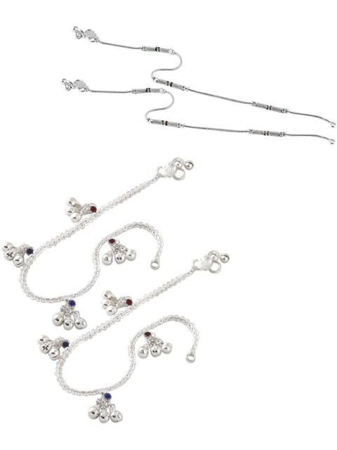 Heer Collection Set Of 2 Silver-Plated Ghungroo Beaded Anklets