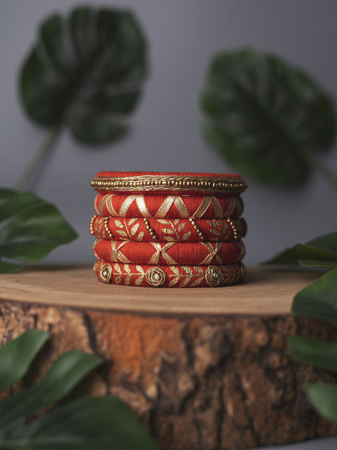 Taasha Craft Set Of 5 Stone-Studded & Beaded Bangles