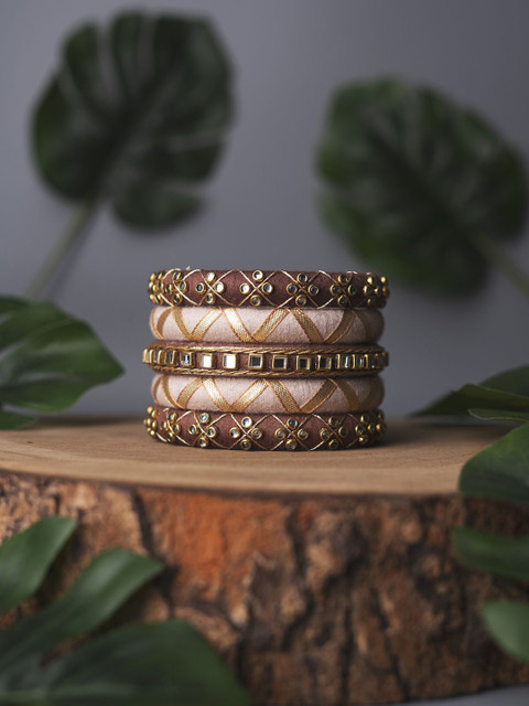Taasha Craft Set Of 5 Stone-Studded & Beaded Bangles