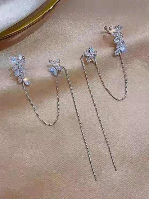 DressBerry Korean Silver-Plated Cubic Zirconia Studded Contemporary Studs