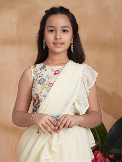 Aarika Girls Pure Georgette Belted Saree - Image 2