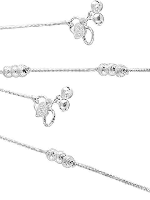 Heer Collection Silver-Plated Ghungroo Beaded Anklets - Image 2