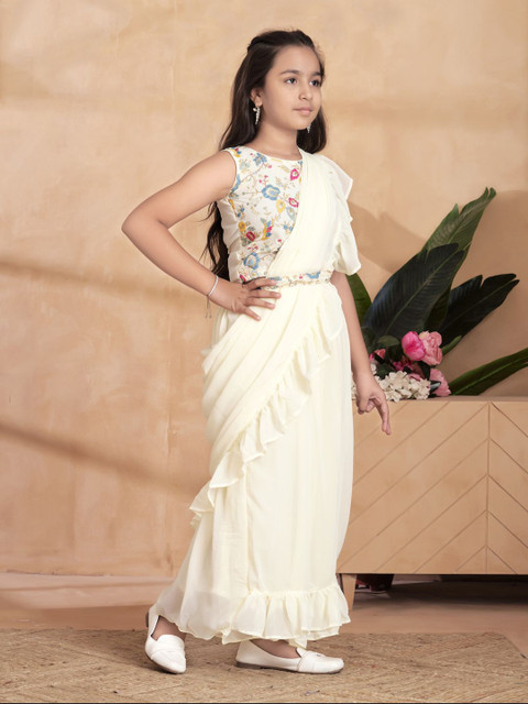 Aarika Girls Pure Georgette Belted Saree - Image 3