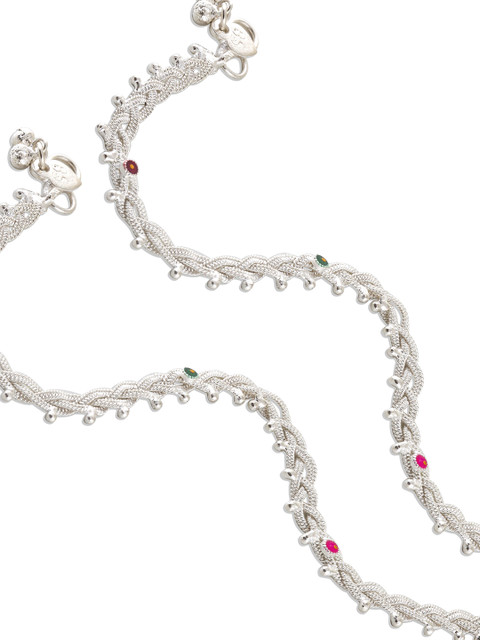 Heer Collection Set Of 2 Silver-Plated Ghungroo Beaded Anklets - Image 4
