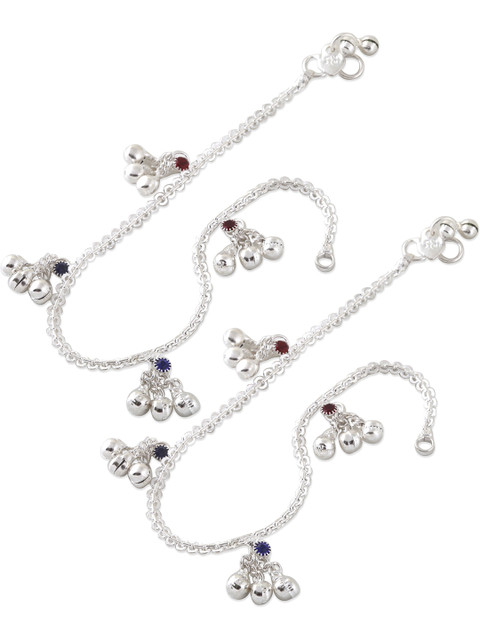 Heer Collection Silver-Plated Ghungroo Beaded Anklet - Image 2