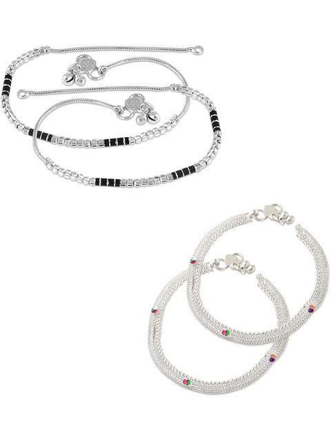 Heer Collection Set Of 2 Silver-Plated Ghungroo Beaded Anklet