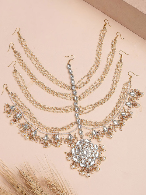 KARATCART Gold-Plated Kundan Studded Matha Patti Head Jewellery