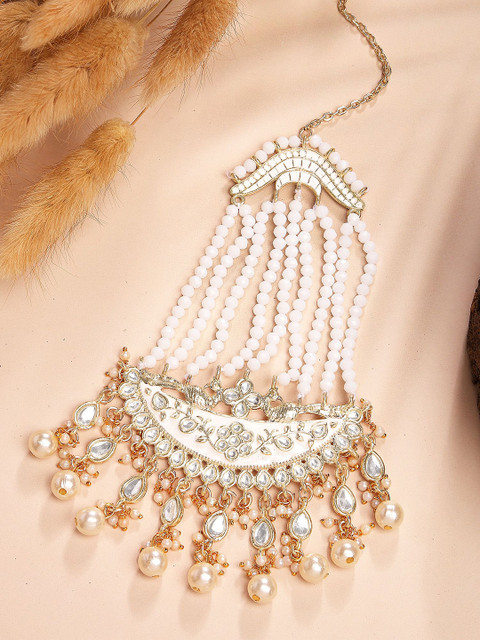 KARATCART Gold-Plated Kundan Studded Jhumar Passa Head Jewellery